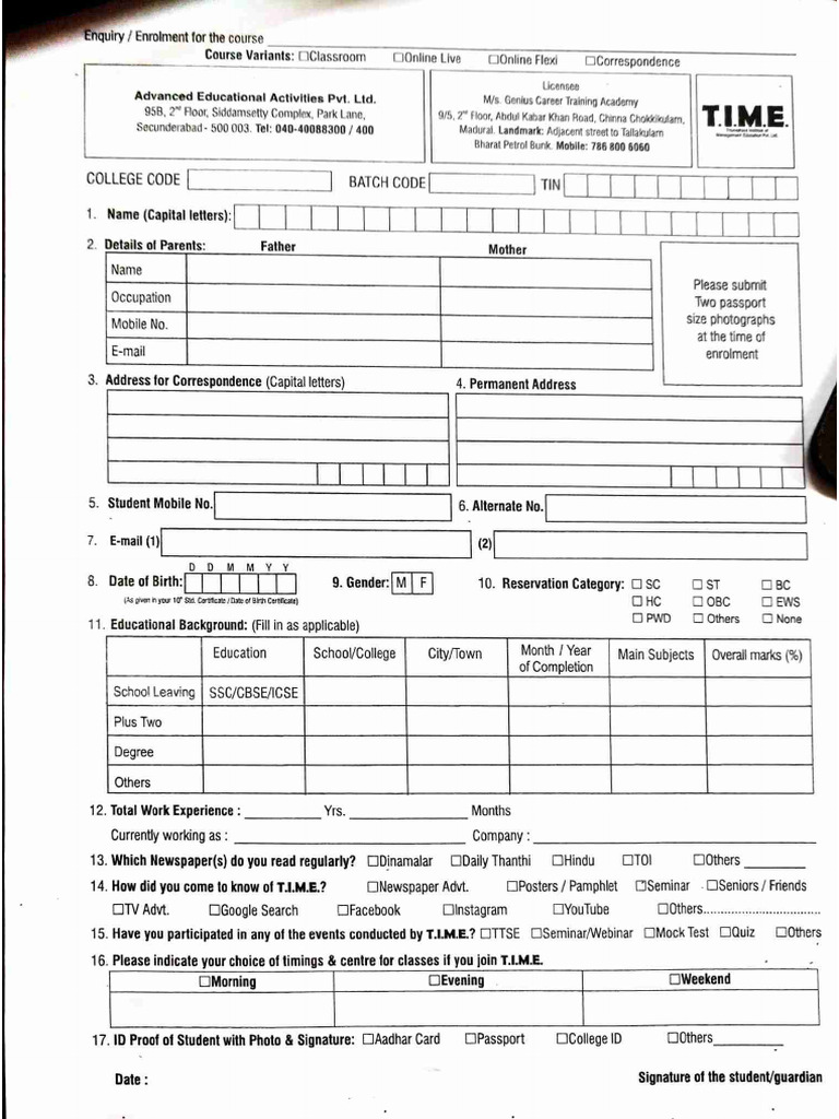 Enrollment Form | PDF