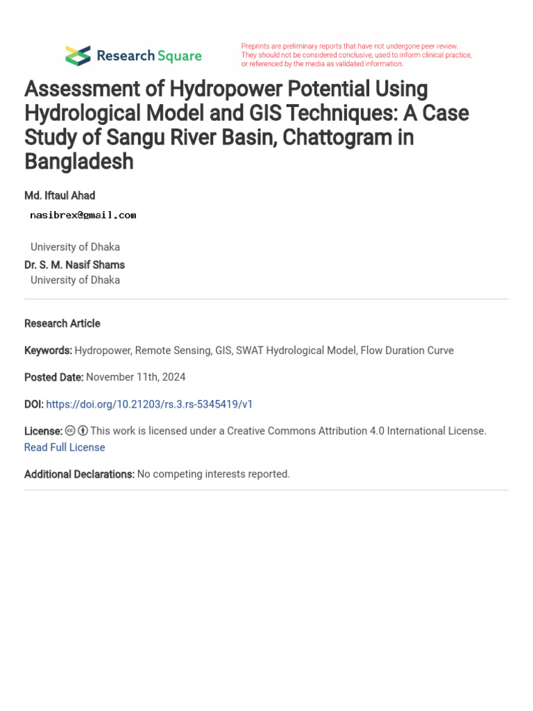 Assessment of Hydropower Potential Using Hydrologi | PDF | Sensitivity ...