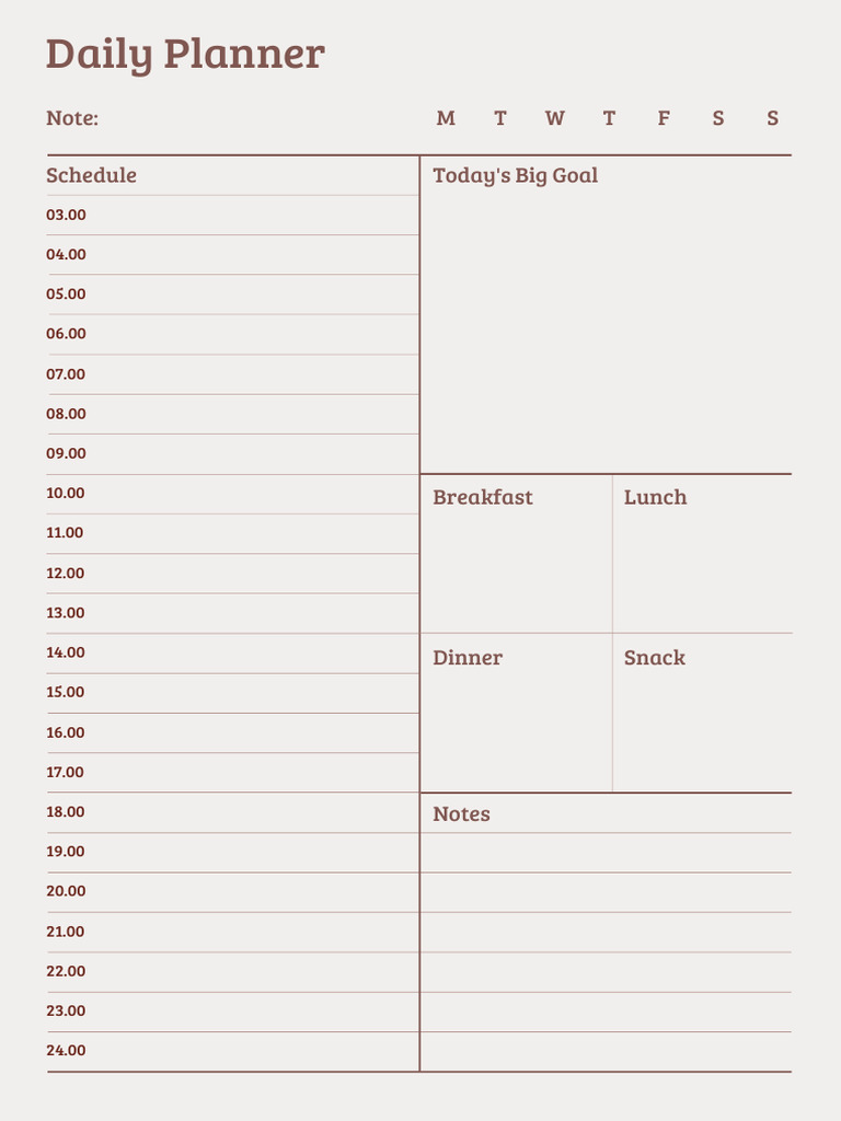 Simple Brown and Beige Minimalist Daily Planner | PDF