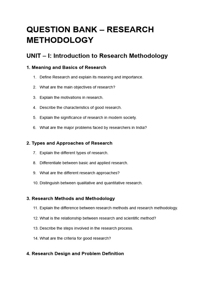 Question Bank - Research Methodology | PDF | Sampling (Statistics ...