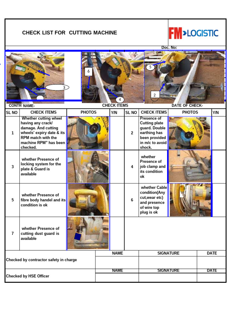 FM Cutting Machine Inspection Checklist | PDF