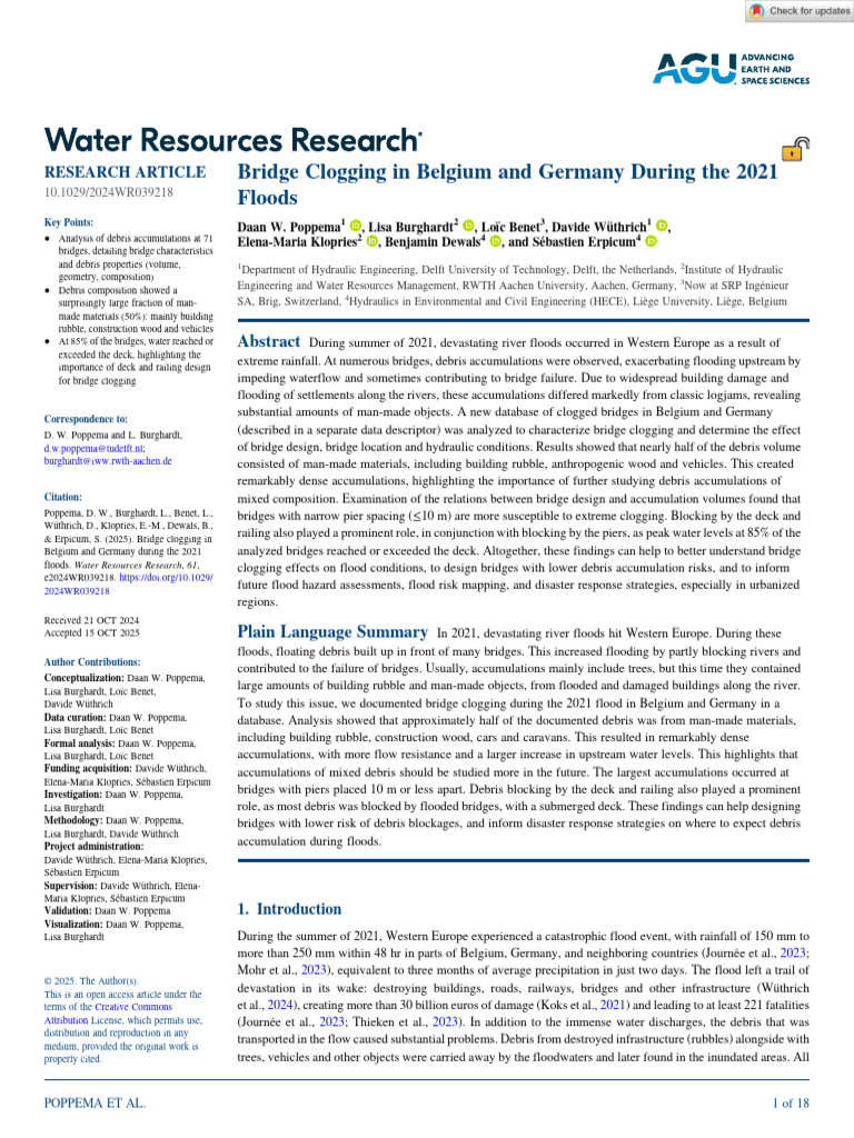 Water Resources Research - 2025 - Poppema - Bridge Clogging in Belgium ...