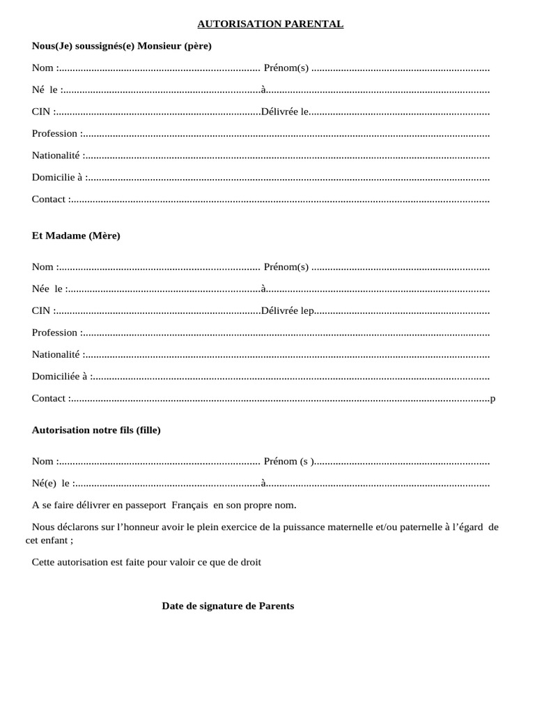 Autorisation Parental | PDF
