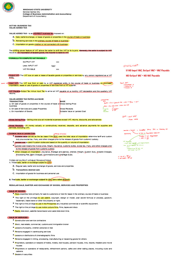 VAT Summary Notes Act110 | PDF | Value Added Tax | Taxes
