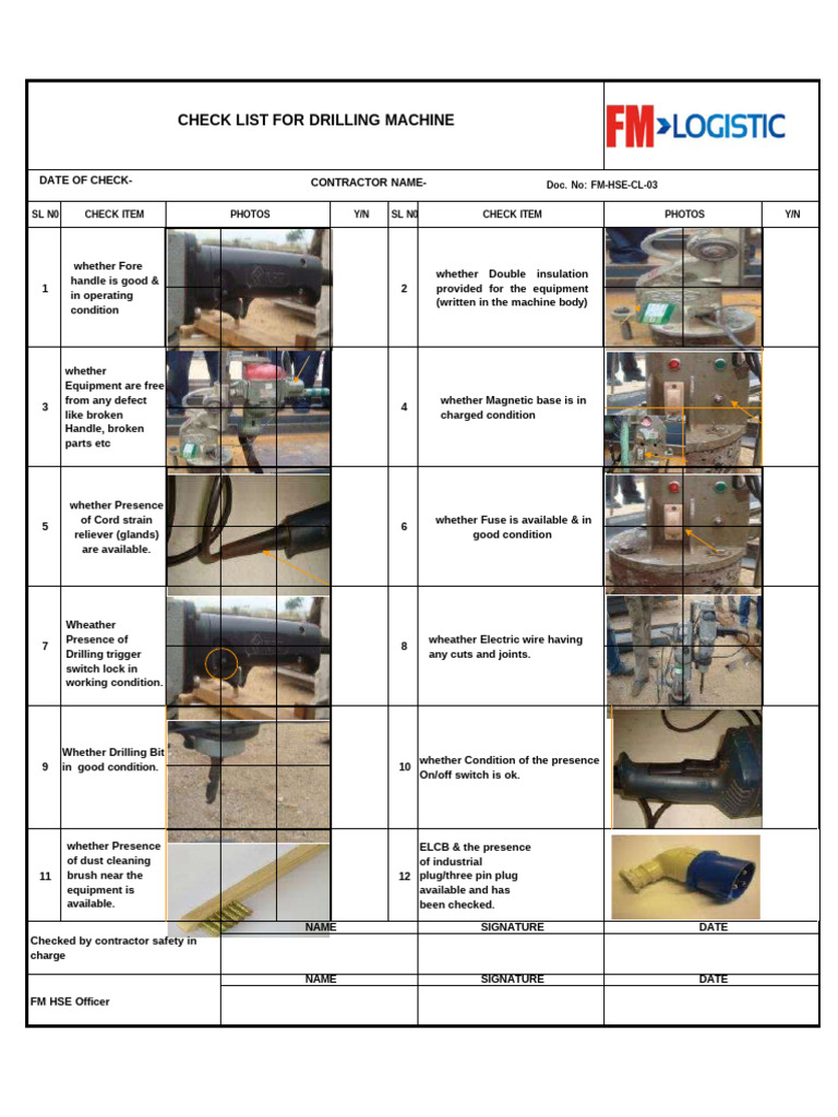 FM (Drilling Machine) Inspection Checklist | PDF
