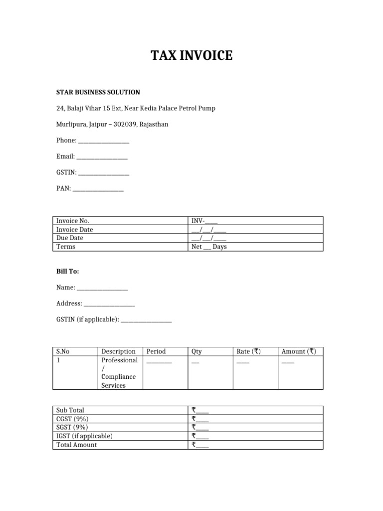 Professional Tax Invoice Template | PDF