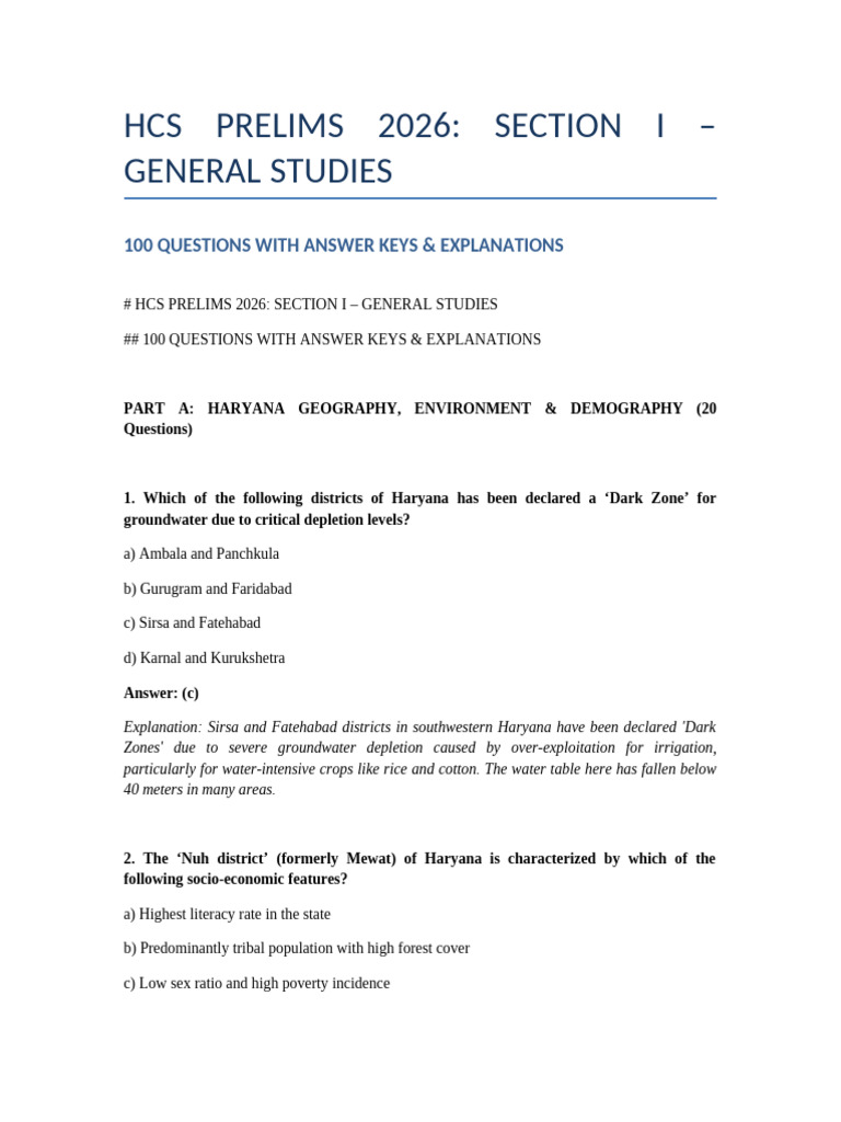 Hcs Prelims 2026 Section I Gs 100 Q | PDF | Earth Sciences | Physical ...