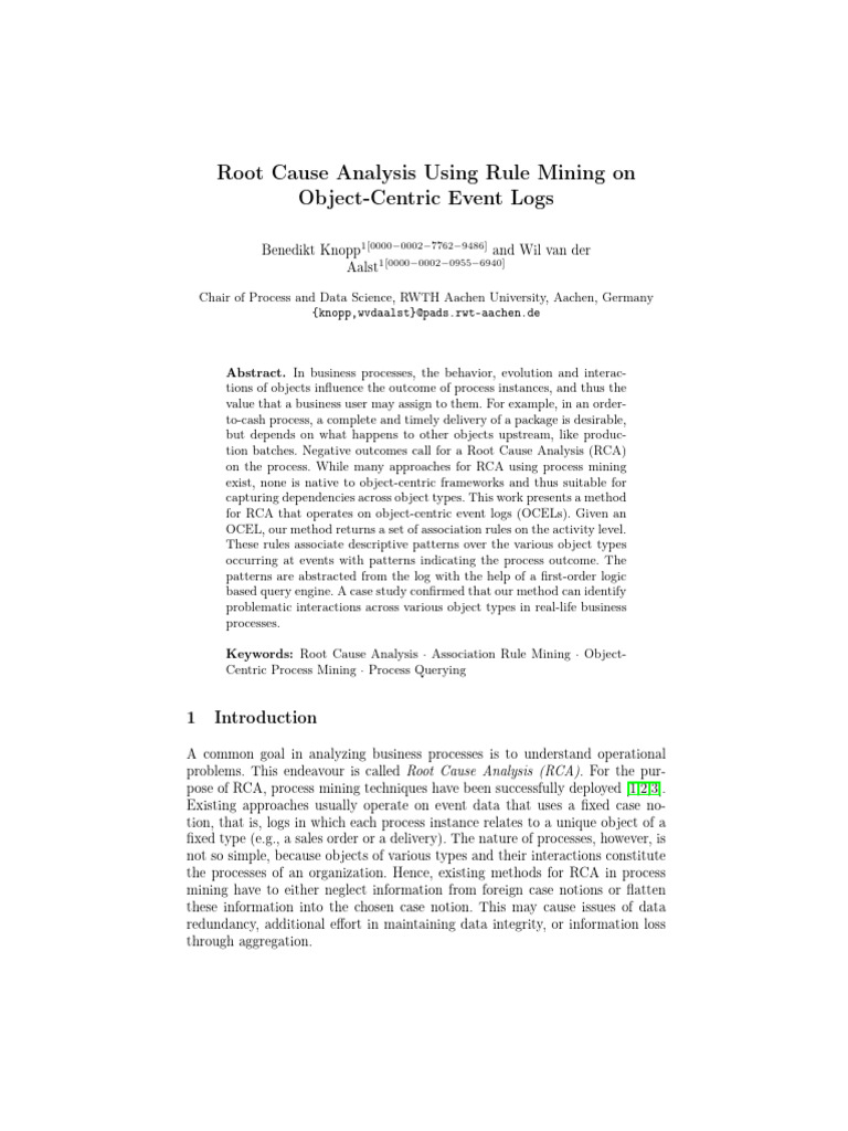 Root Cause Analysis Using Rule Mining On Object-Centric Event Logs ...