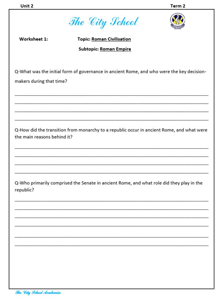 Worksheet 1-Roman Civilisation | PDF | Ancient Rome | Roman Republic