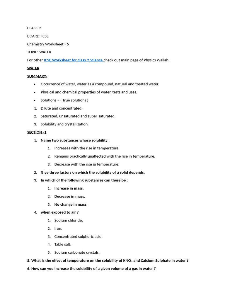 Water Worksheet | PDF
