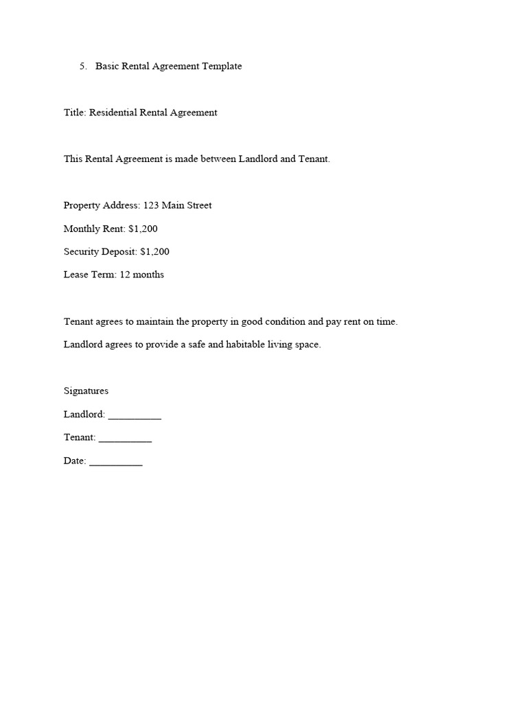 Basic Rental Agreement Template | PDF