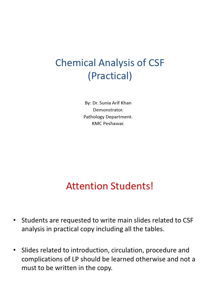 Chemical Analysis of CSF | PDF | Cerebrospinal Fluid | Clinical Medicine