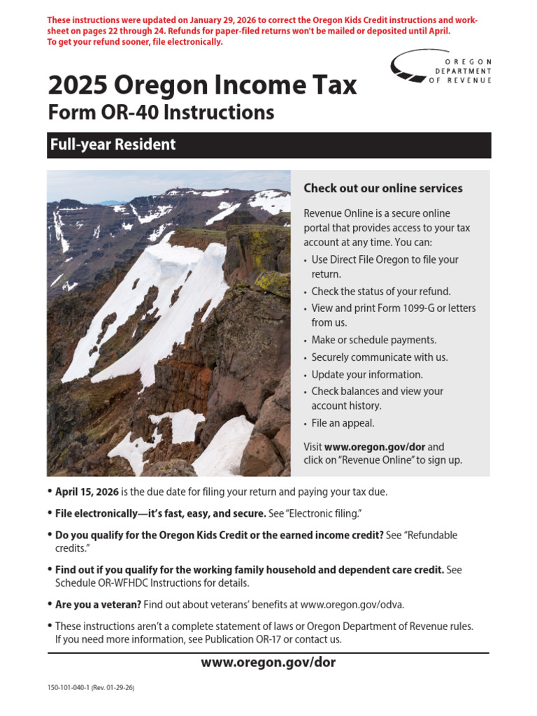 Form or 40 Inst - 101 040 1 - 2025 | PDF | Tax Refund | Taxation In The ...