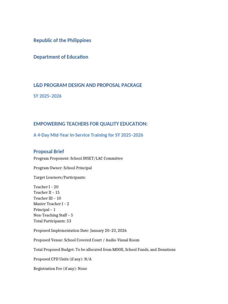 Mid Year INSET Complete Proposal 2025 2026 | PDF | Educational ...