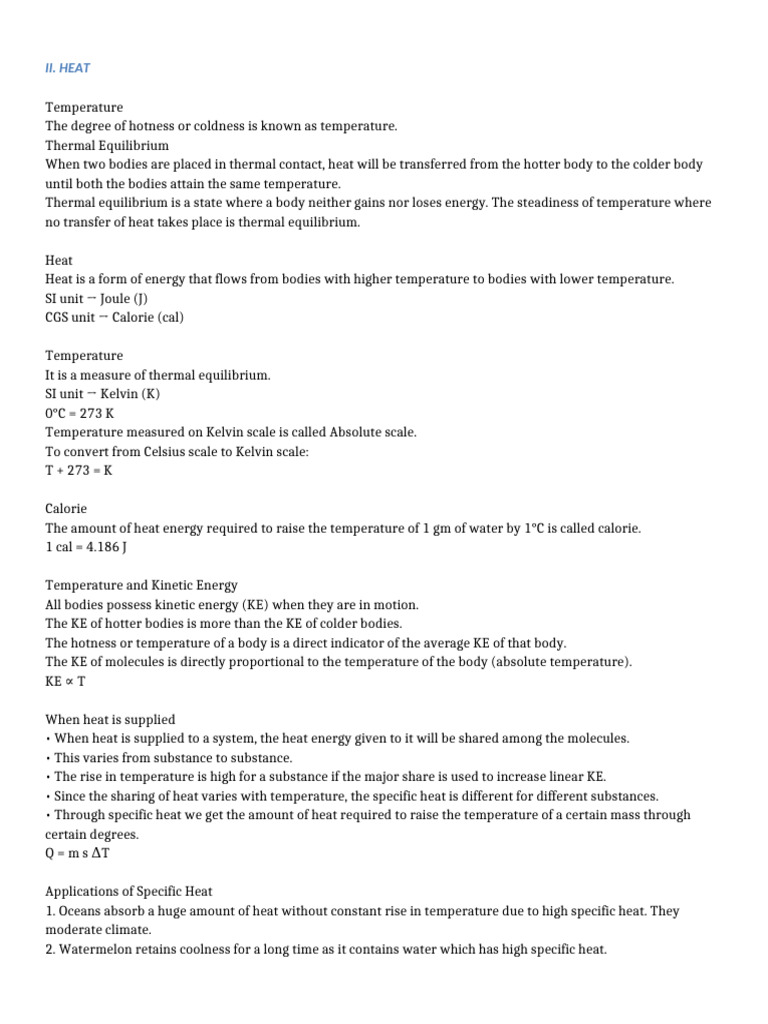 II Heat Notes | PDF | Temperature | Heat