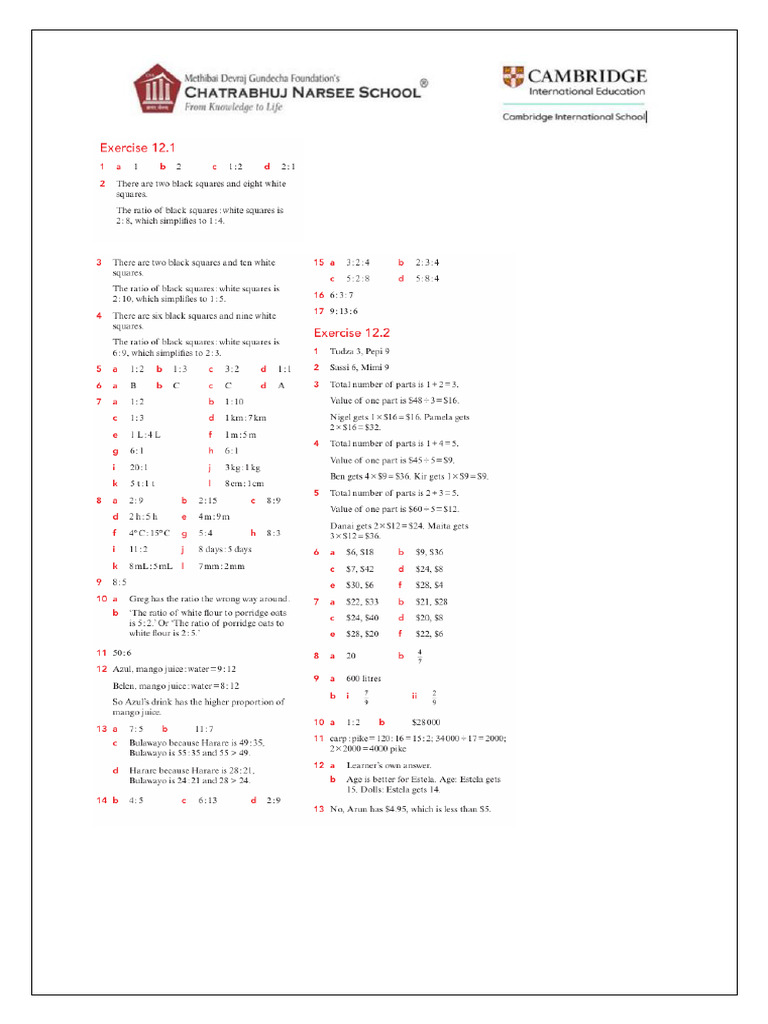 G6 Unit 12 Ratio and Proportion WB AK | PDF