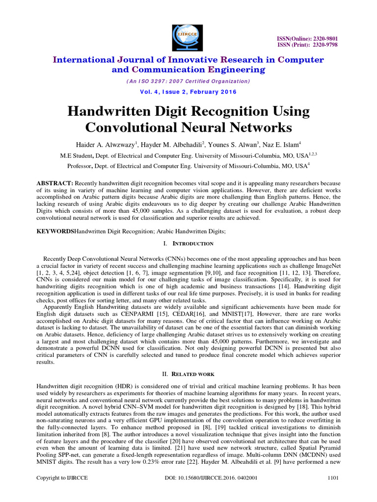 Handwritten Digit Recognition Using Conv | PDF | Computer Vision ...