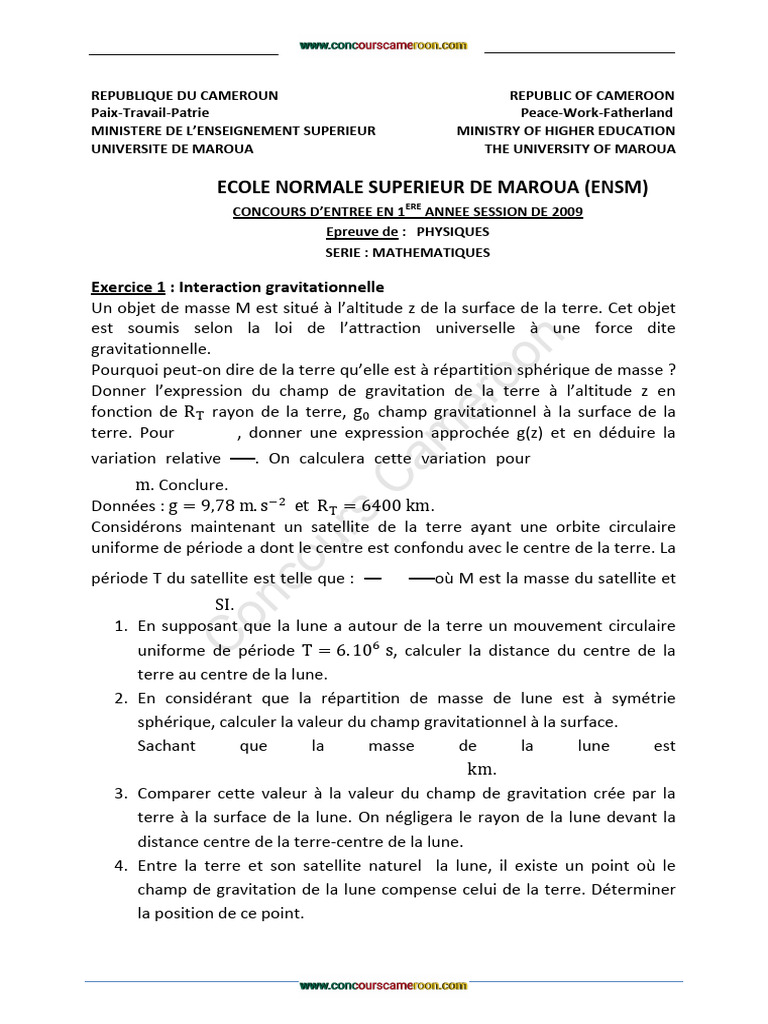Phy Math 2009 | PDF | Masse | Gravité