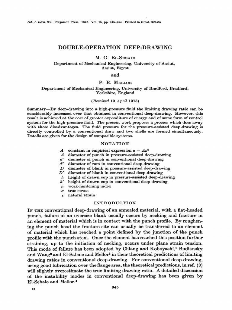Double Operation Deep Drawing | PDF | Applied And Interdisciplinary ...