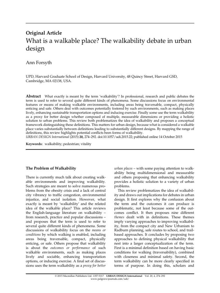 Forsyth, Ann 2015 - What Is A Walkable Place - The Walkability Debate ...