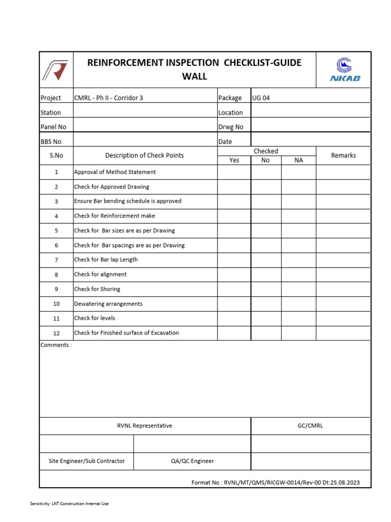 14.reinforcement Inspection Checklist GUIDEWALL | PDF