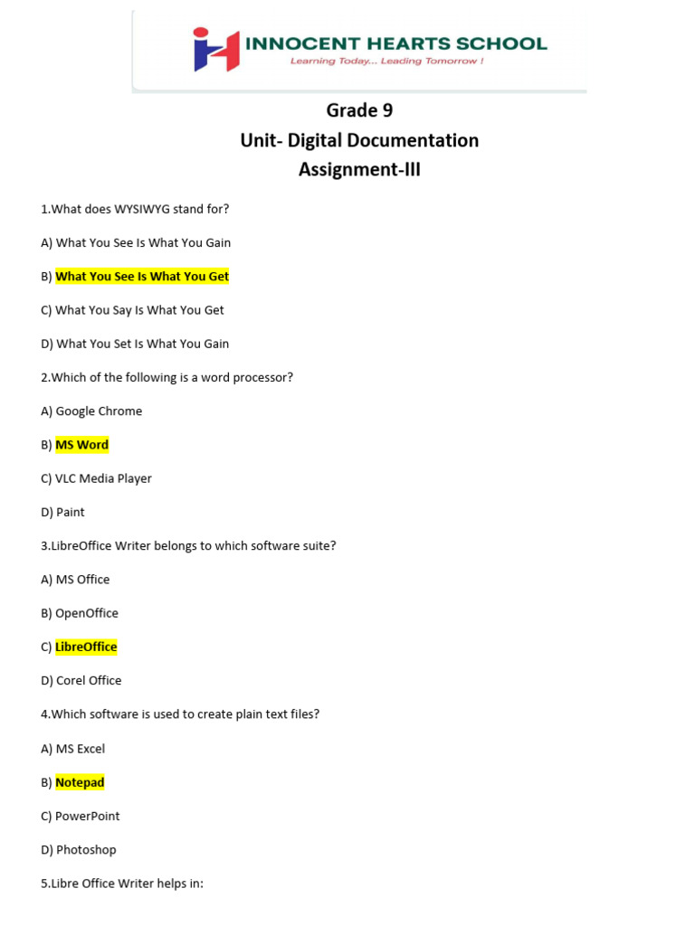 Grade 9 Digital Doc. Assignment | PDF