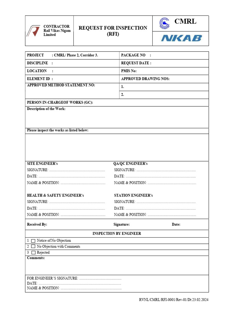 1.request For Inspection | PDF | Rail Infrastructure | Rail Transport