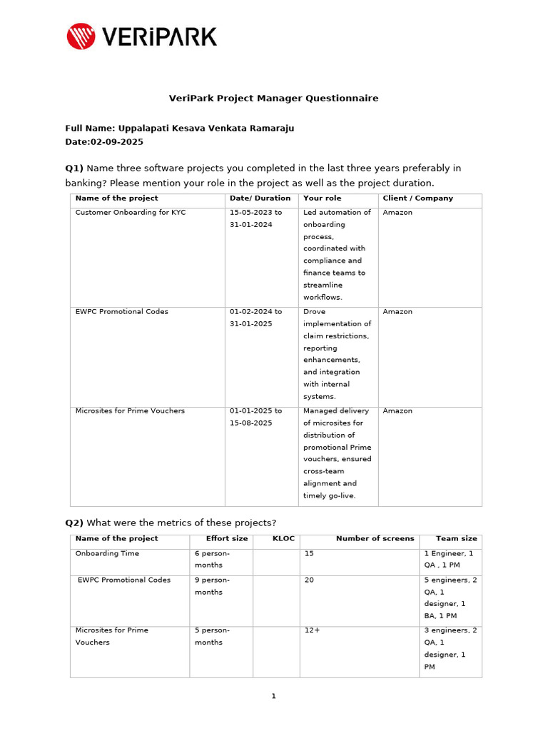 Project Manager - Questionnaire | PDF | Business