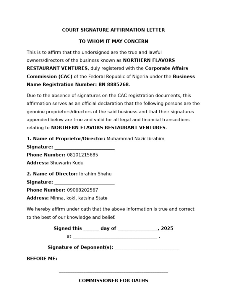Court Signature Affirmation Letter | PDF