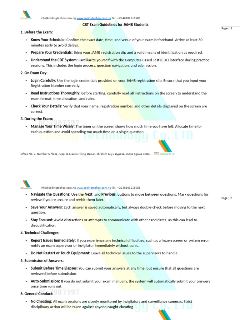 CBT Exam Guidelines For JAMB Students | PDF | Computing