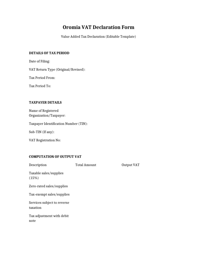 Oromia VAT Declaration Form-1 | PDF