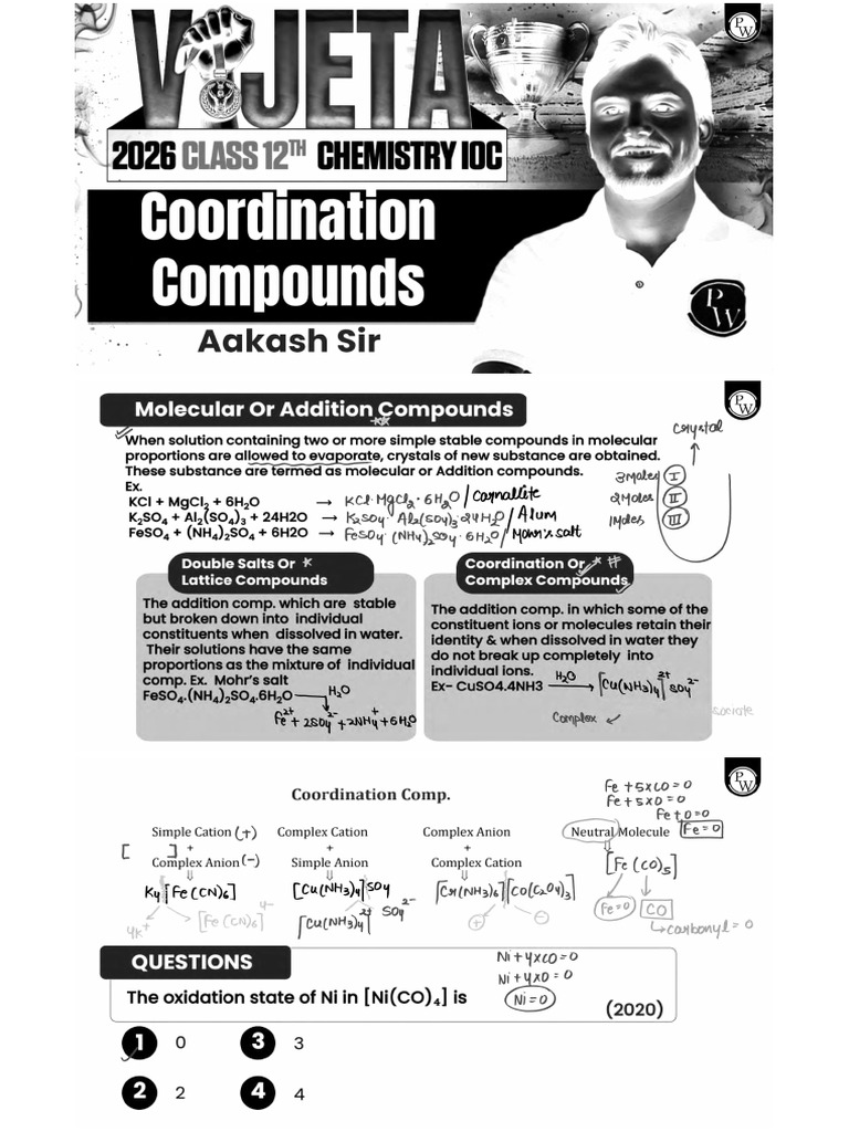Coordination Compounds Class Notes - Processed | PDF