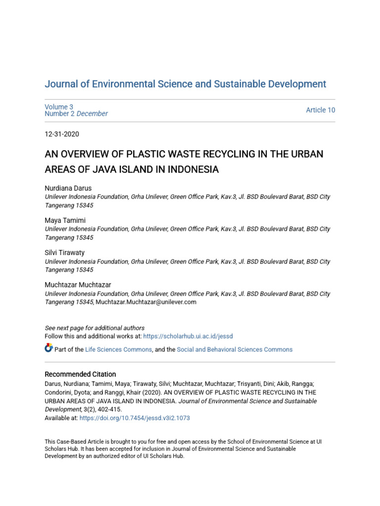 An Overview of Plastic Waste Recycling in The Urban Areas of Java | PDF ...