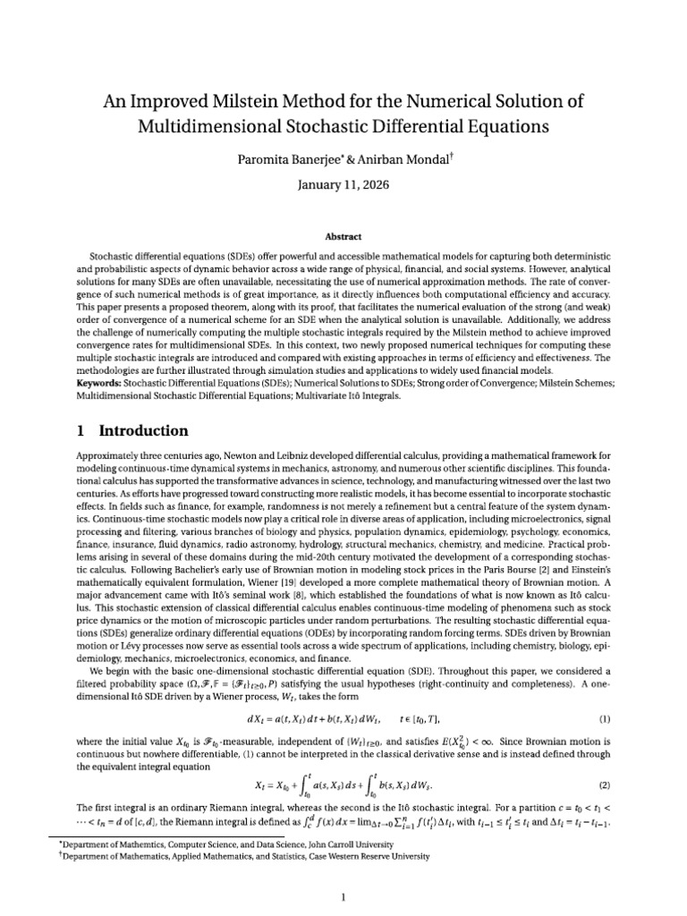 Improved Milstein Method For The Numerical Solution of Multidimensional ...