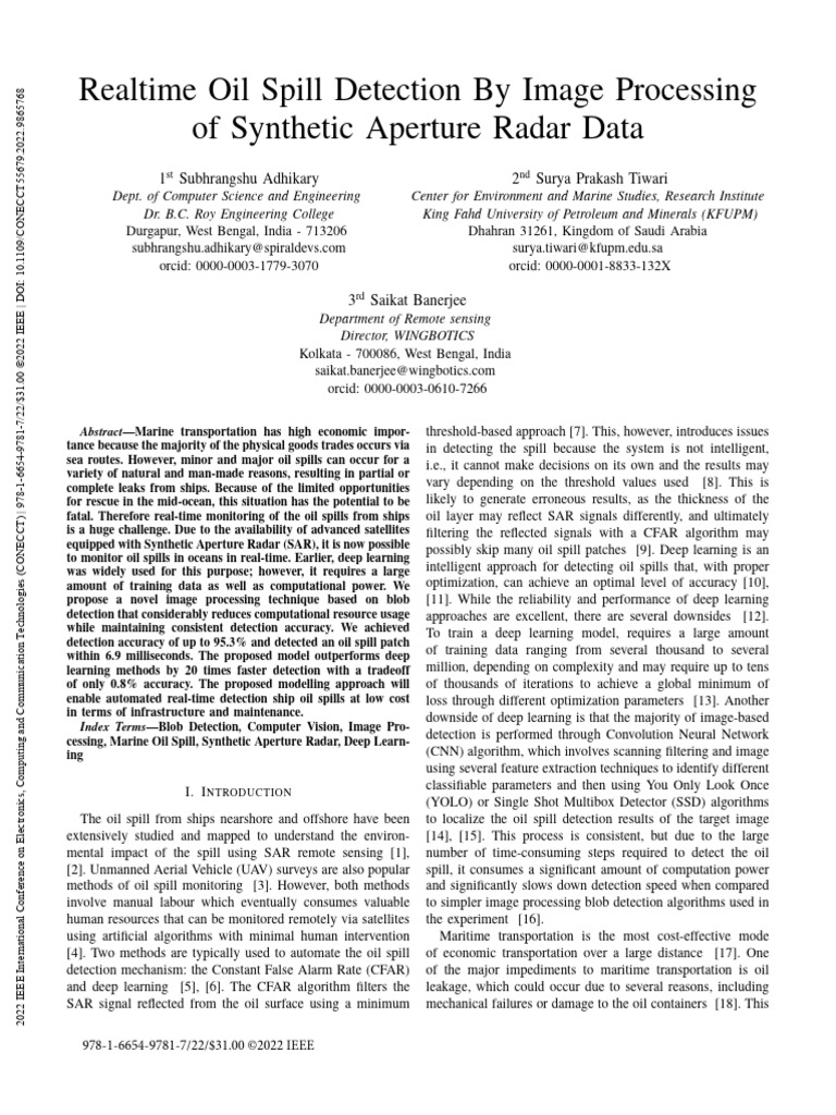 Realtime Oil Spill Detection by Image Processing of Synthetic Aperture ...