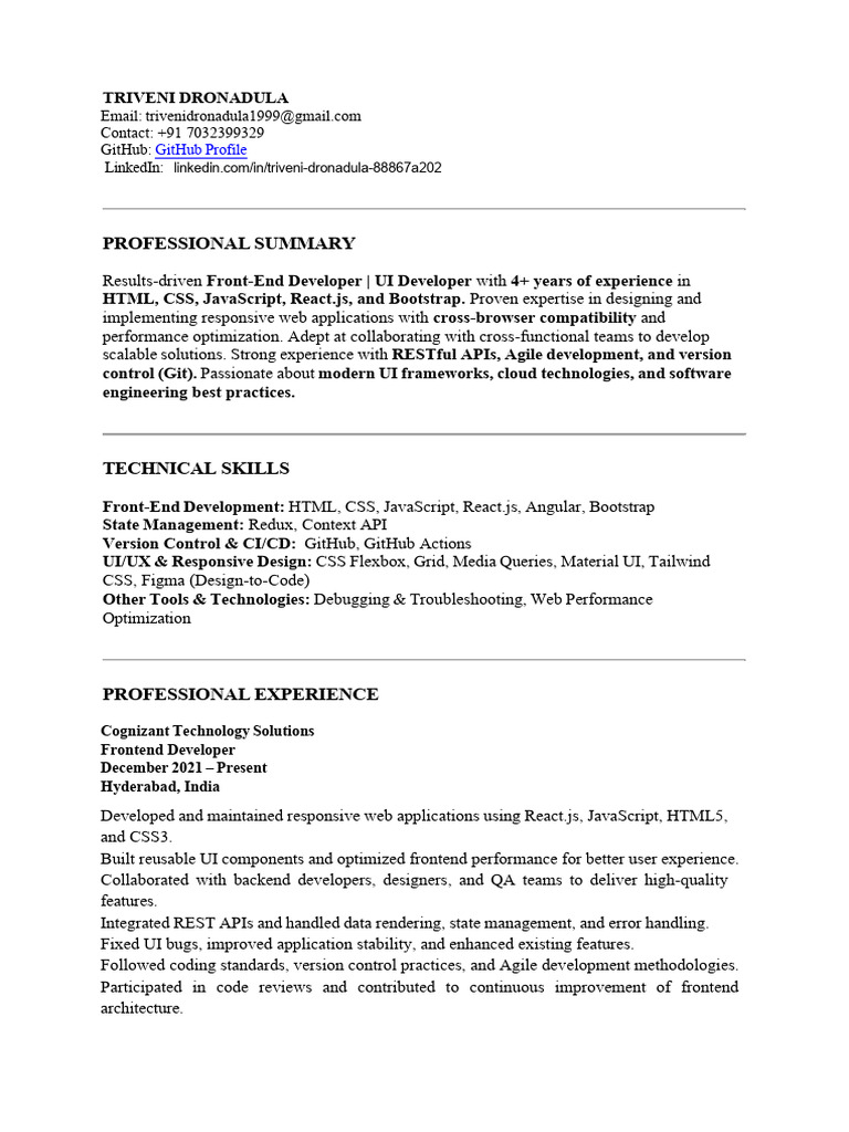 Trivani Resume Frontend-New | PDF | Software Development | Computer ...
