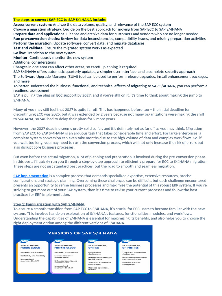 The Steps To Convert SAP ECC To SAP S4HANA Include | PDF | Cloud ...