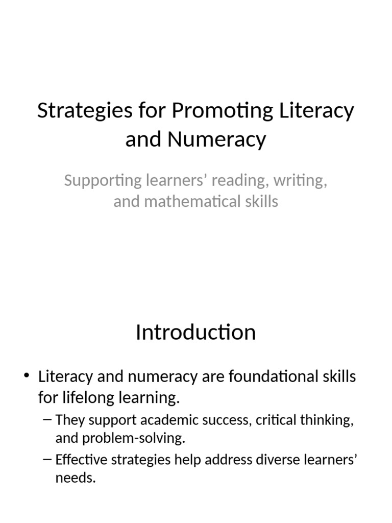 Strategies For Promoting Literacy and Numeracy | PDF