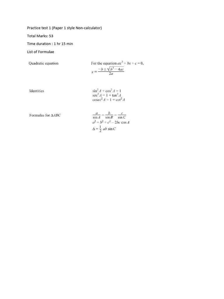 Practice Test 1 Paper 1 Add Maths - NEXT - 20feb | PDF