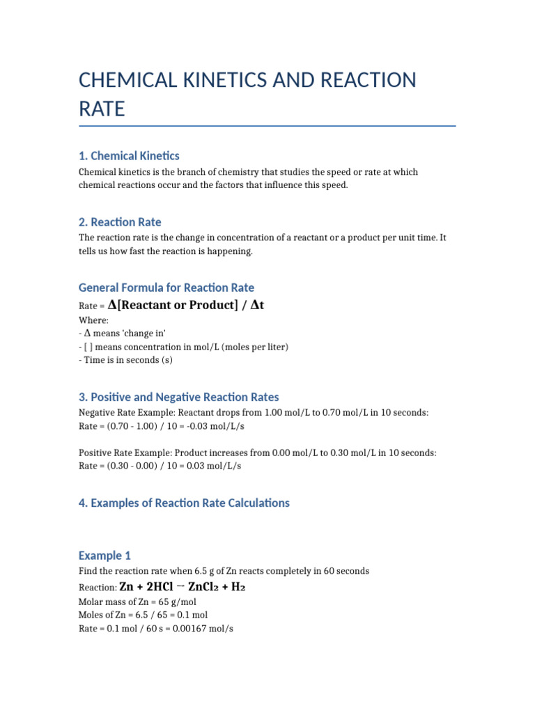 Chemical Kinetics and Reaction Rate | PDF