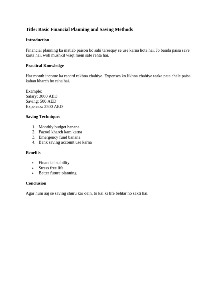 Title: Basic Financial Planning and Saving Methods | PDF