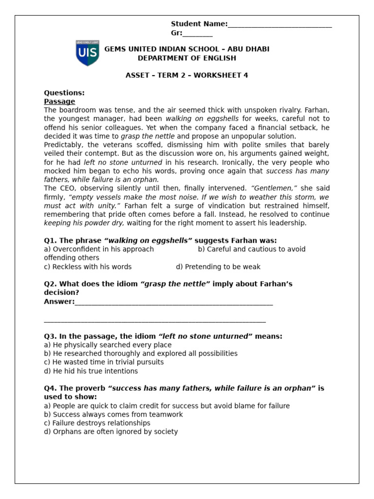 Asset - Term 2 - Worksheet 4 | PDF | Courage