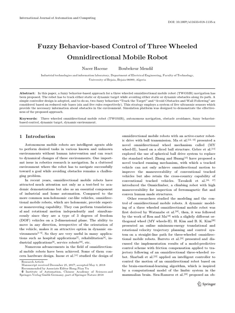 Fuzzy Behavior-Based Control of Three Wheeled Omnidirectional Mobile ...