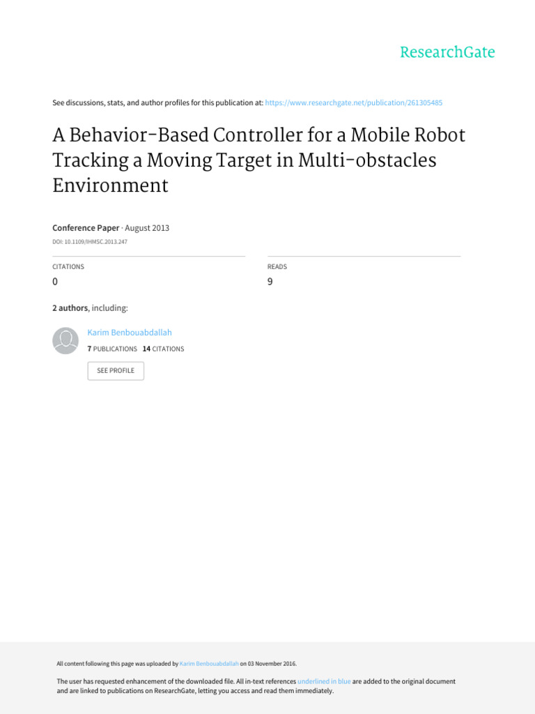 A Behavior-Based Controller For A Mobile Robot Tracking A Moving Target ...