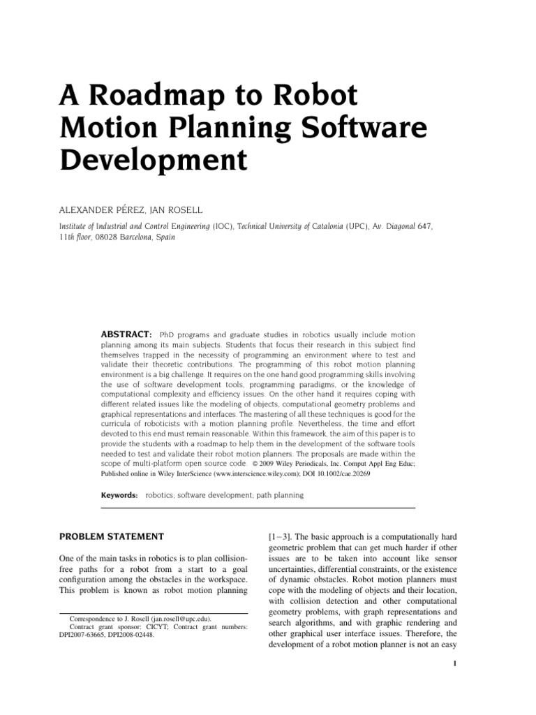A Roadmap To Robot Motion Planning Software Development 1xh27espil ...
