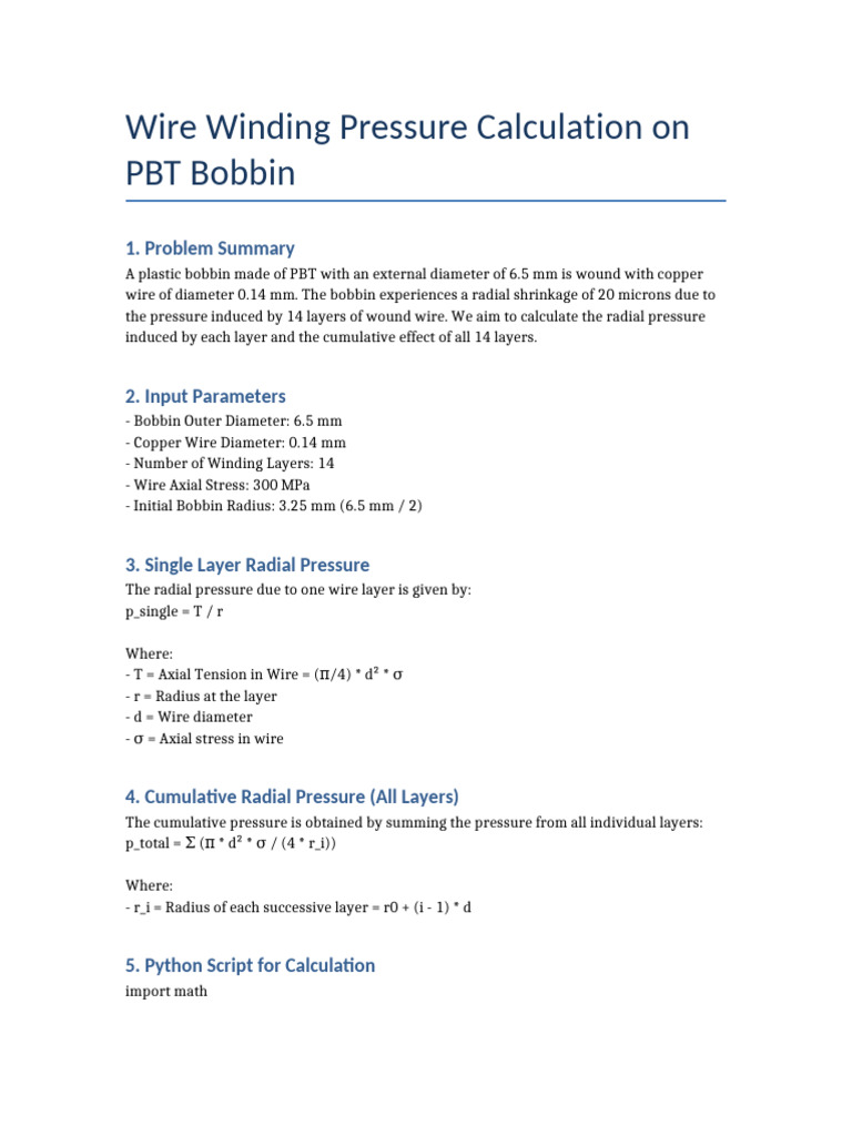 Wire Winding Pressure Calculation | PDF
