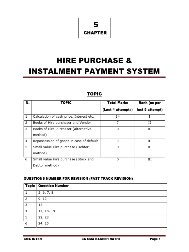 Hire Purchase Notes CMA Inter | PDF | Depreciation | Interest