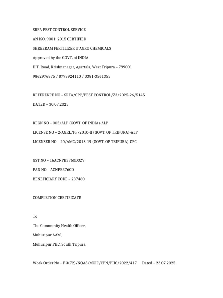 Completion Certificate SRFA | PDF