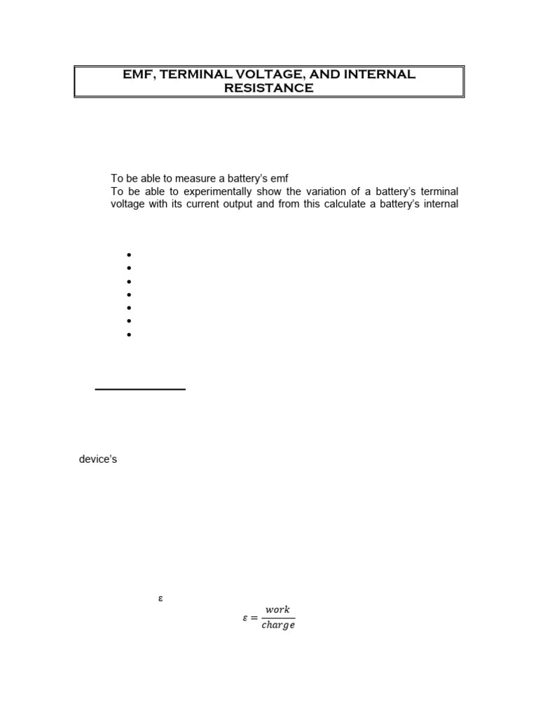 Experiment 6 EMF Terminal Voltage and Internal Resistance PDF | PDF ...