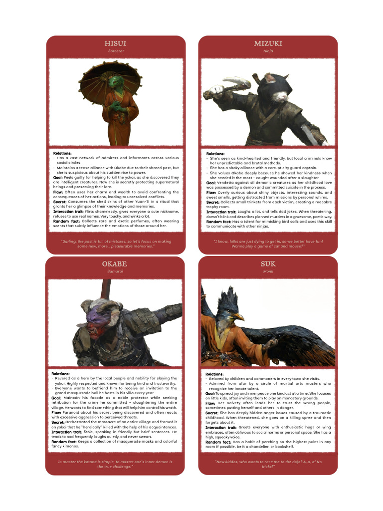 Slayer Masquerade NPC Cards A4 Print | PDF